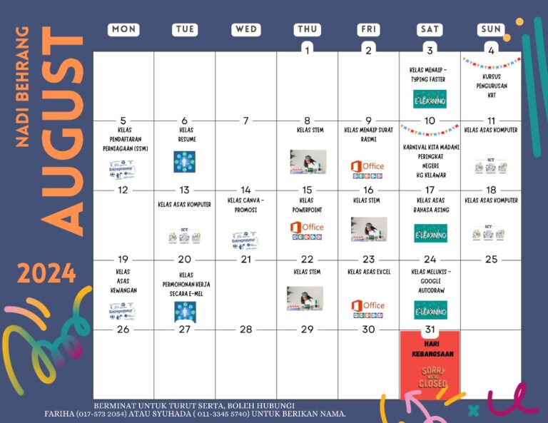 Jadual aktiviti august
